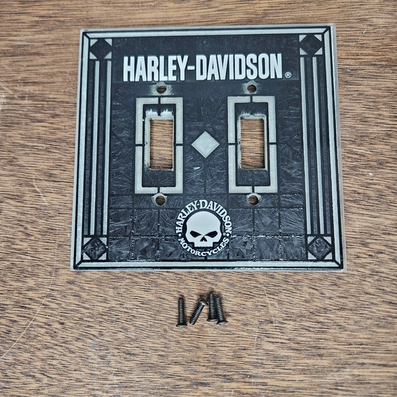 Harley-Davidson Other - Harley-Davidson Skull Double Toggle Light Switch Cover Black White GLASS